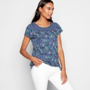 Blue Botanic Print Bubble Hem Cotton T-Shirt