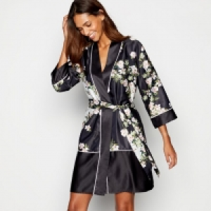 Black Floral Print Opal Kimono Dressing Gown