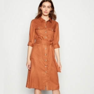 Terracotta Utility Knee Length Shirt Dress