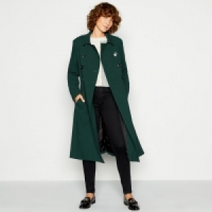 Dark Green Double-Breasted Fit and Flare Coat