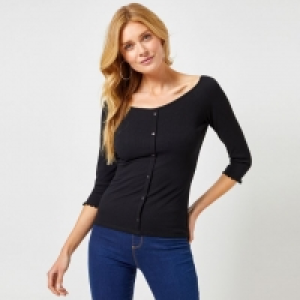 Black Button Through Rib Top