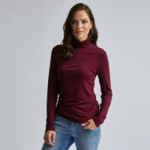 Red Plain Roll Neck Top