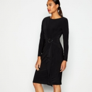 Black Buckled Knee Length Dress