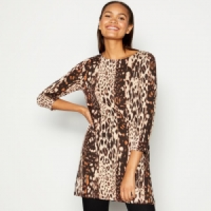 Tan Striped Animal Print Mini Tunic Dress