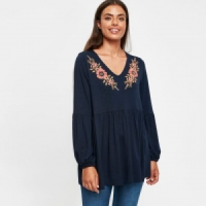 Navy Blue Textured Detail Top