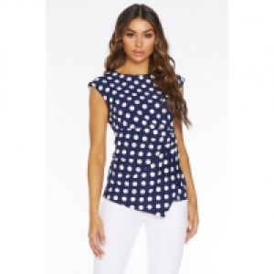 Navy and Cream Polka Dot Top