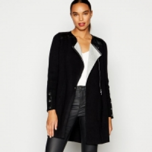 Black Trim Longline Biker Jacket