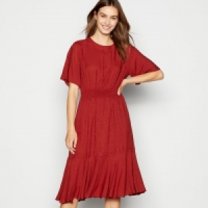 Dark Red Animal Print Jacquard Midi Dress