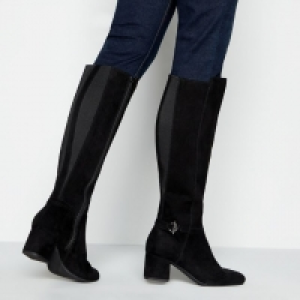 Black Glowy Block Heel Wide Fit Knee High Boots