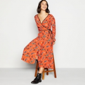 Terracotta Paisley Wrap Midi Dress
