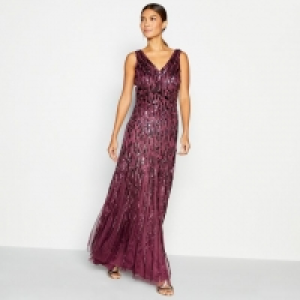 Wine Embroidered Sequin Showstopper Maxi Dress