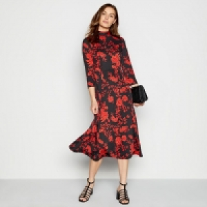 Red Floral Print Midi Dress