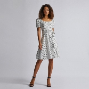 Debenhams  Tall Ivory Spot Print Puff Sleeves Dress