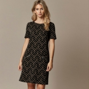 Stone Geometric Print Jacquard Shift Dress