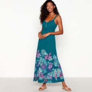 Dark Turquoise Palm Border Cotton Maxi Dress