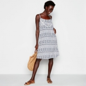 Off White Ikat Border Knee Length Dress