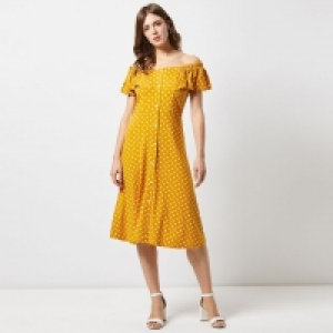 Debenhams  Yellow Spot Print Bardot Midi Dress