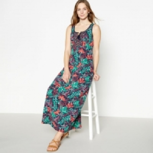 Navy Blue Floral Cotton Maxi Dress