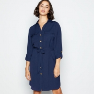 Navy Knee Length Utility Dress
