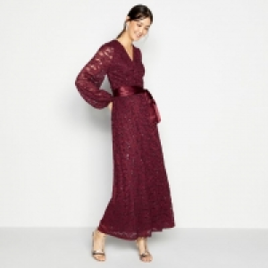Wine Floral Lace Maxi Wrap Dress