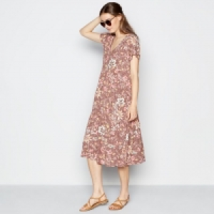 Chocolate Floral Print Tiered Jersey Midi Dress
