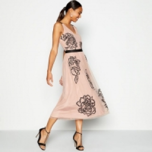 Light Pink Embroidered Tulle Midi Dress