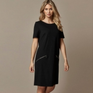 Black Zip Pocket Shift Dress