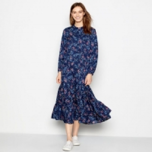 Dark Blue Floral Twirl Tiered Maxi Dress
