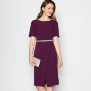 Wine Diamante Trim Ella Knee Length Shift Dress