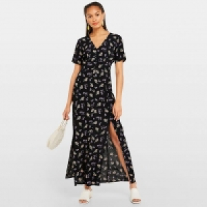 Black Button Through Floral Print Maxi Dress