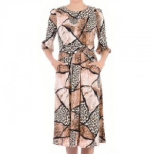 Multicoloured Print Fold Neckline Midi Dress