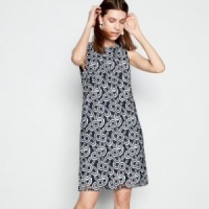 Navy Geometric Lace Knee Length Shift Dress