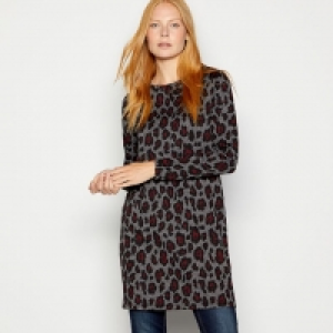Dark Grey Animal Print Ponte Mini Tunic Dress