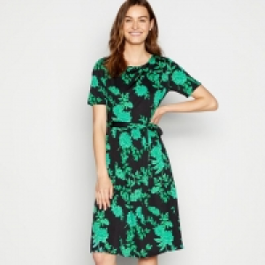 Green Floral Knee Length Skater Dress