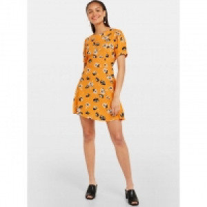 Orange Floral Printed Tea Dress
