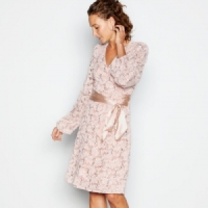 Light Pink Lace Sequin Knee Length Wrap Dress
