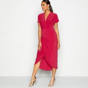 Bright Pink Ruched Jersey Slinky Maxi Dress