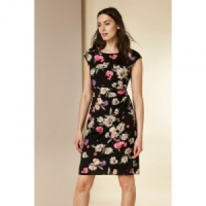 Black Floral Print Ruched Shift Dress