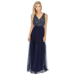 Navy Sequin V Neck Top Maxi Dress