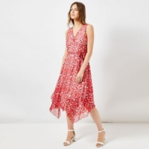 Red Print Sleeveless Midi Dress