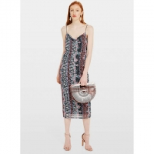 Black Floral Print Mesh Cowl Neck Dress