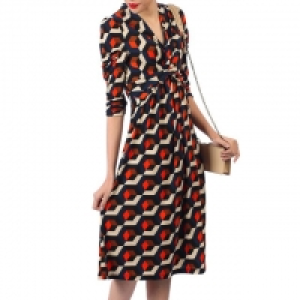 Navy printed crossover front dress