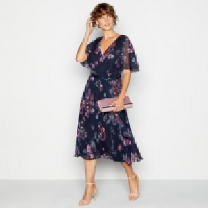 Navy Painted Floral Print Midi Dress