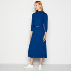 Blue Belted Midi Shift Dress