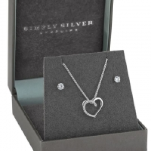 Sterling Silver 925 Cubic Zirconia and Polished Heart Matchi
