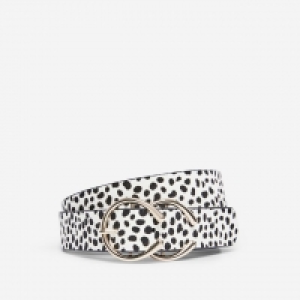 Black and White Dalmatian Print Leather Belt