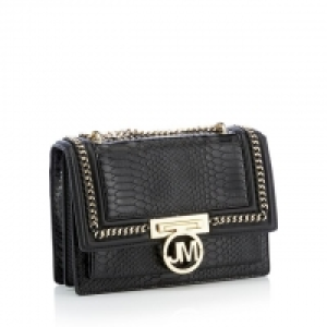 Black Snake Effect Faux Leather Shoulder Bag