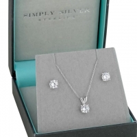 Debenhams  Sterling Silver Round Cubic Zirconia Necklace and Earrings S