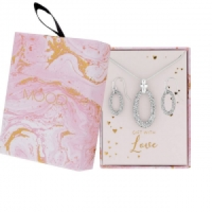 Silver Plated Pave Open Teardrop Matching Jewellery Set - Gi