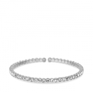 Silver Plated Clear Single Tennis Cuff Bracelet